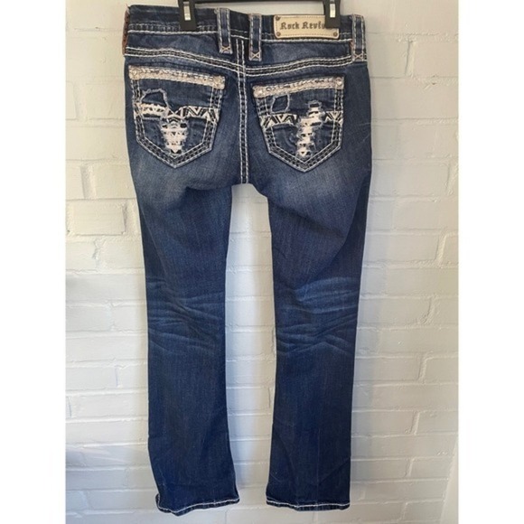 Rock Revival Jovie Bootcut Jeans Rhinestone Embellished Distressed Size 26 - Picture 2 of 6